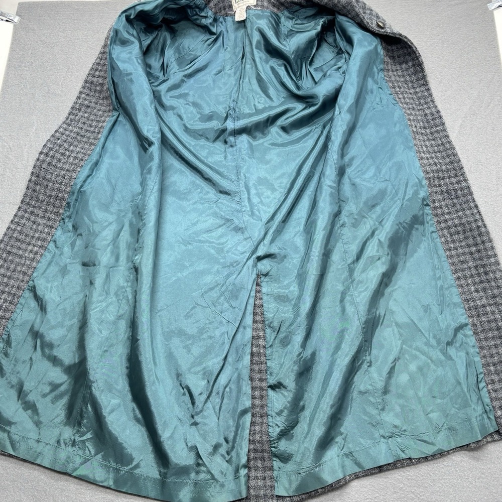 LL Bean VTG Gray Blue Wool Overcoat Women's Petite M Suede Collar Houndstooth - Picture 14 of 16